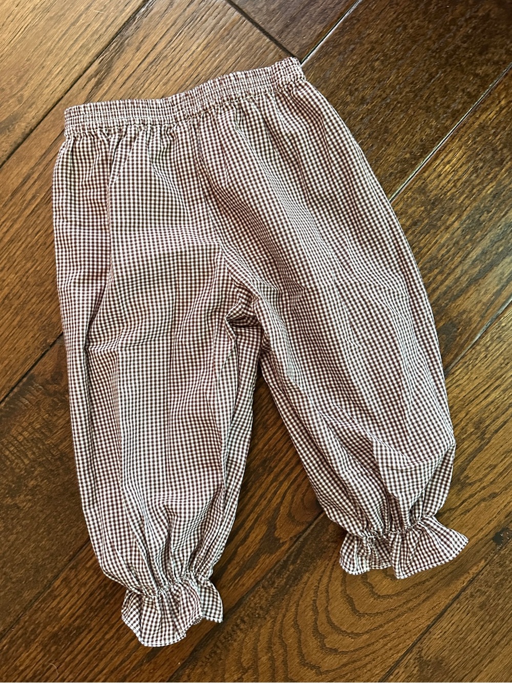 Toddler Gingham Ruffle Hem Pants Brown and White 18 months